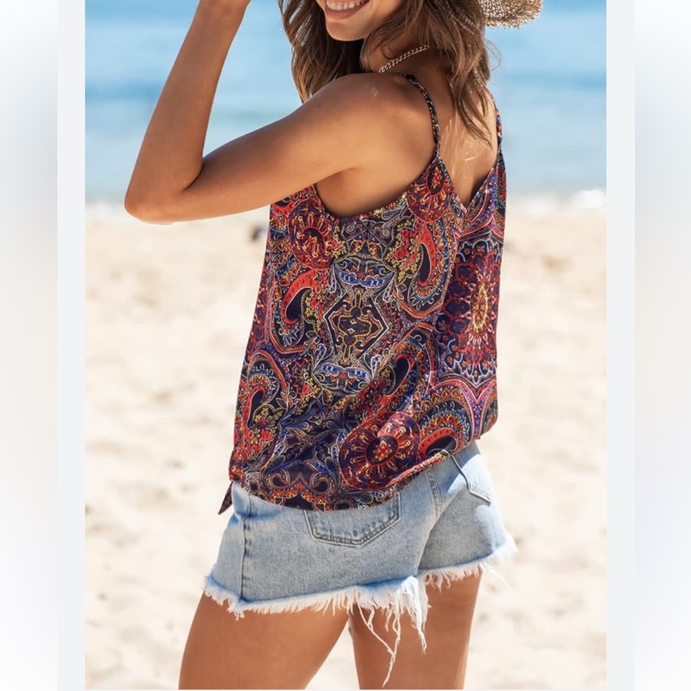 Cupshe Floral Tie Front Relax Front Cami V-Neck Paisley Print Size Large NWT